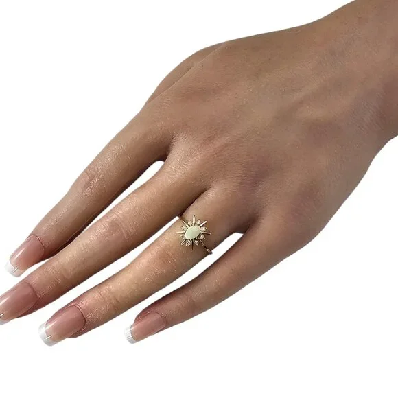 14K Yellow Gold Opal and Diamond Ring Size 6-6.25 #23953 - Picture 6 of 6